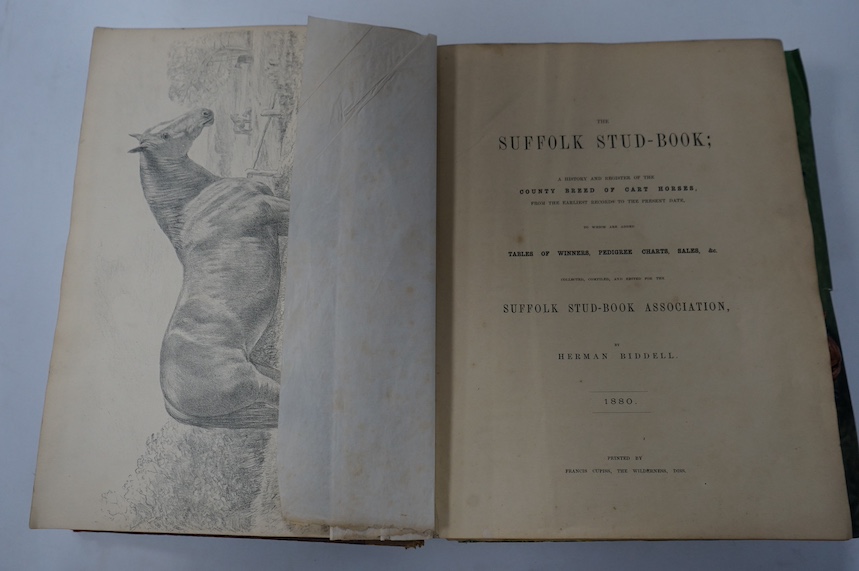 Biddell, Herman - The Suffolk Stud Book; a history and register of the county breed of cart horses ... to which are added tables of winners, pedigree charts, sales, &c. Collected, compiled (etc.) for the Suffolk Stud Boo